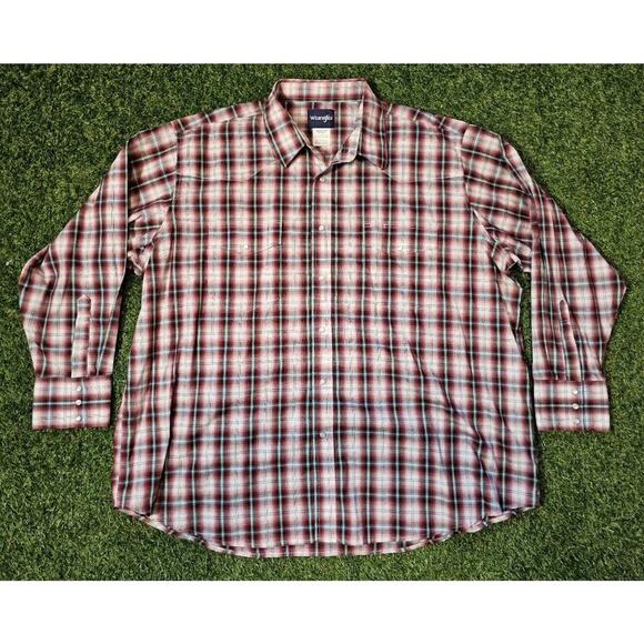 Wrangler Shirt Mens 3X Red Blue Plaid Western Pearl Snap Long Sleeve MWR271M - Picture 1 of 8